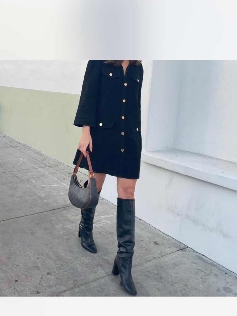 Sandro Black Button-Front Mini Dress